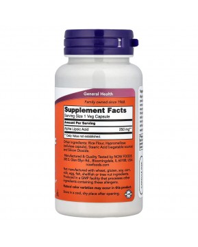 NOW Foods, альфа-липоевая кислота, 250 мг, 60 вегетарианских капсул NOW Foods, альфа-липоевая кислота, 250 мг, 60 вегетарианских капсул